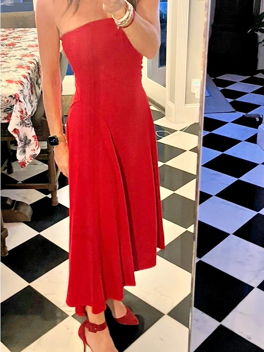 Strapless Red Midi Dress Like New